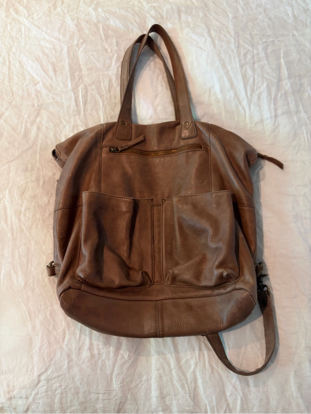 Rock Paper Scissors (R.P.S) Brown Leather Convertible Tote/Backpack